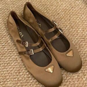 Prada Women's Brown Double Strap Flats